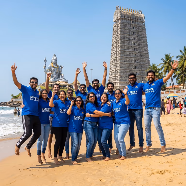 Corporate team enjoying scuba diving and beach activities at Murudeshwar team outing