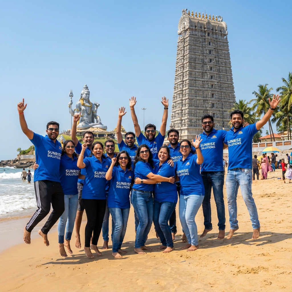 Corporate team enjoying scuba diving and beach activities at Murudeshwar team outing