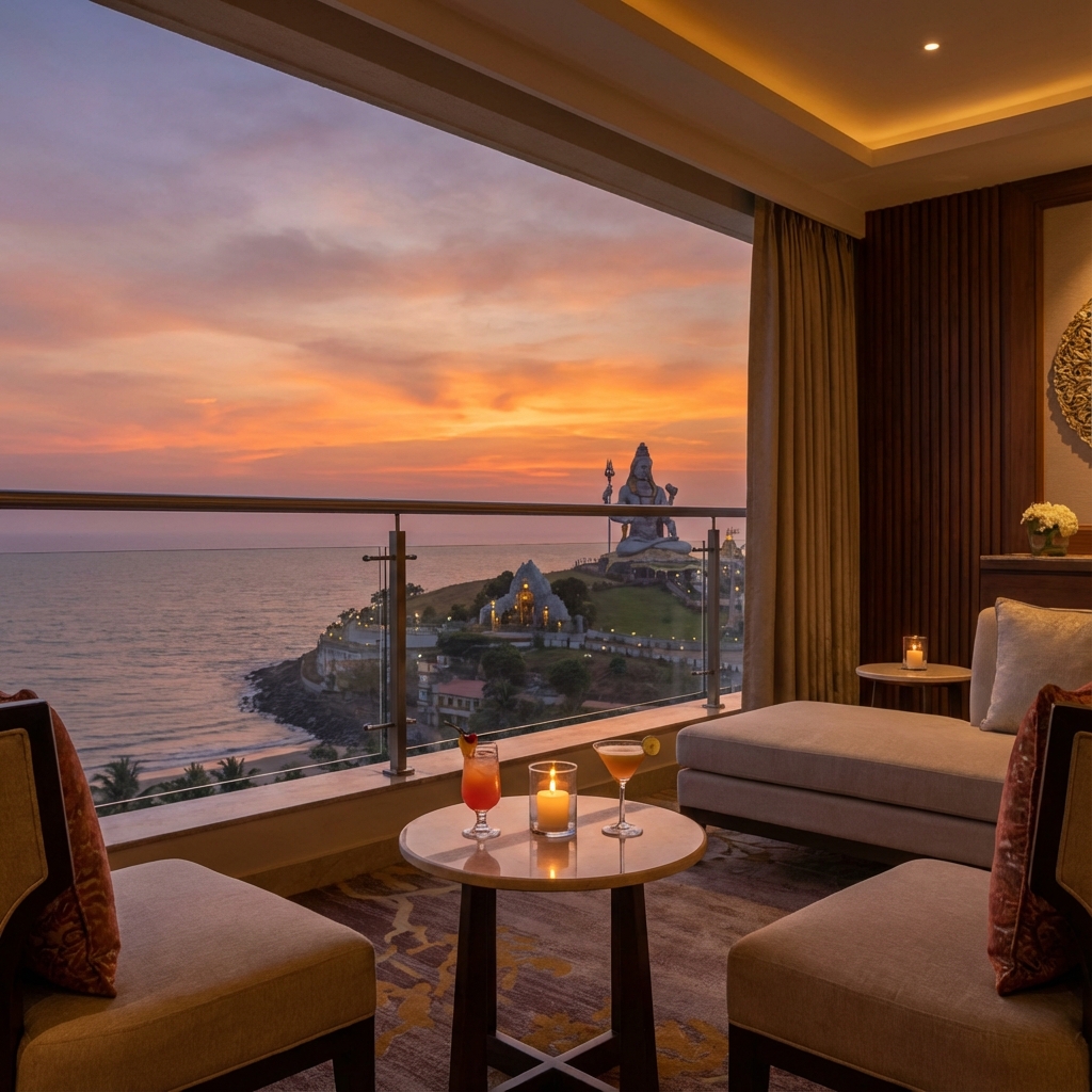 Romantic sea view room for couples in Murudeshwar with beautiful sunset