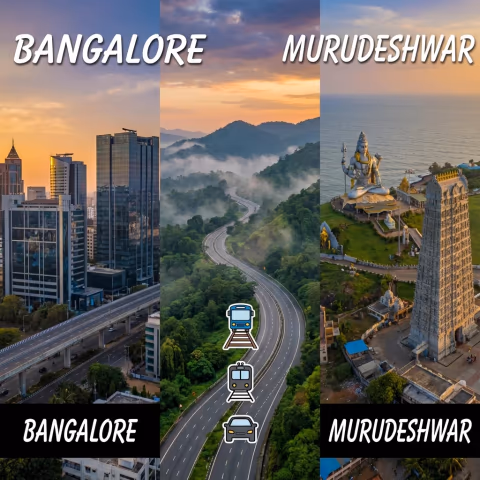 Scenic highway route from Bangalore to Murudeshwar passing through green Western Ghats landscape