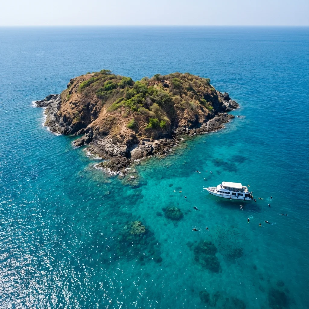 Aerial view of heart-shaped Netrani Island with crystal clear blue waters