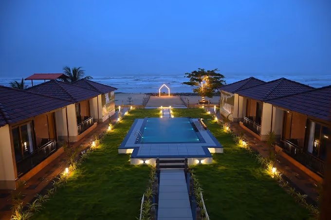 Shivani Beach Resort Murudeshwar - Beautiful beachfront view of the resort overlooking Arabian Sea